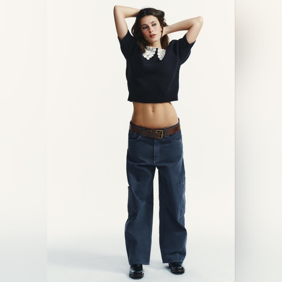 New Zara Short Sleeve Crochet Knit Jumper 2142/220 - Picture 4 of 9